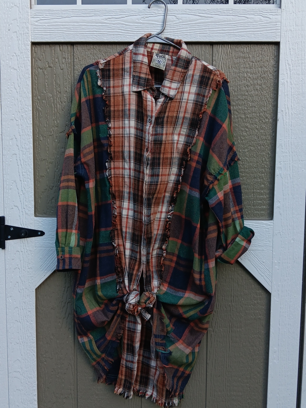 Vocal Plaid Tunic Duster Flannel Plaid Shirt With Fringe Hem Size S
